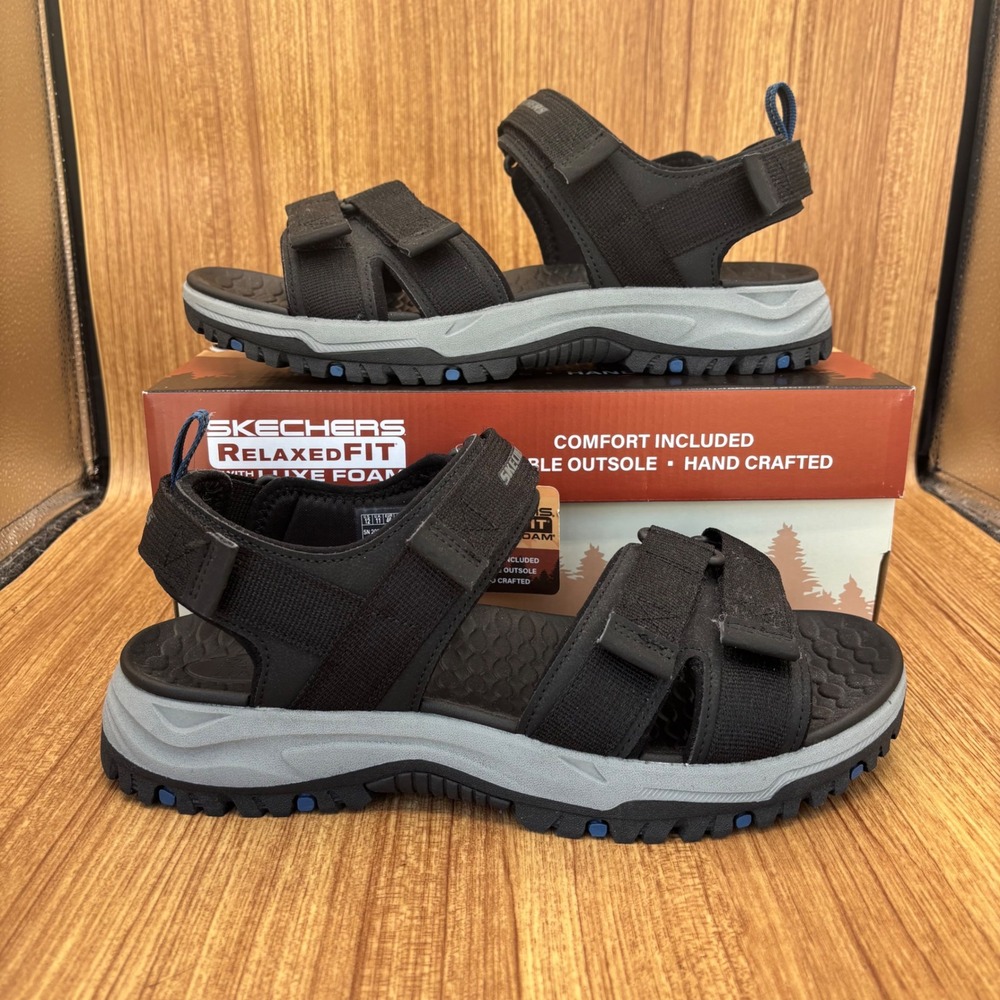 Skechers Relaxed‎ Fit Sandals Mens 12 Black New Luxe Foam Strappy Outdoor Hiking